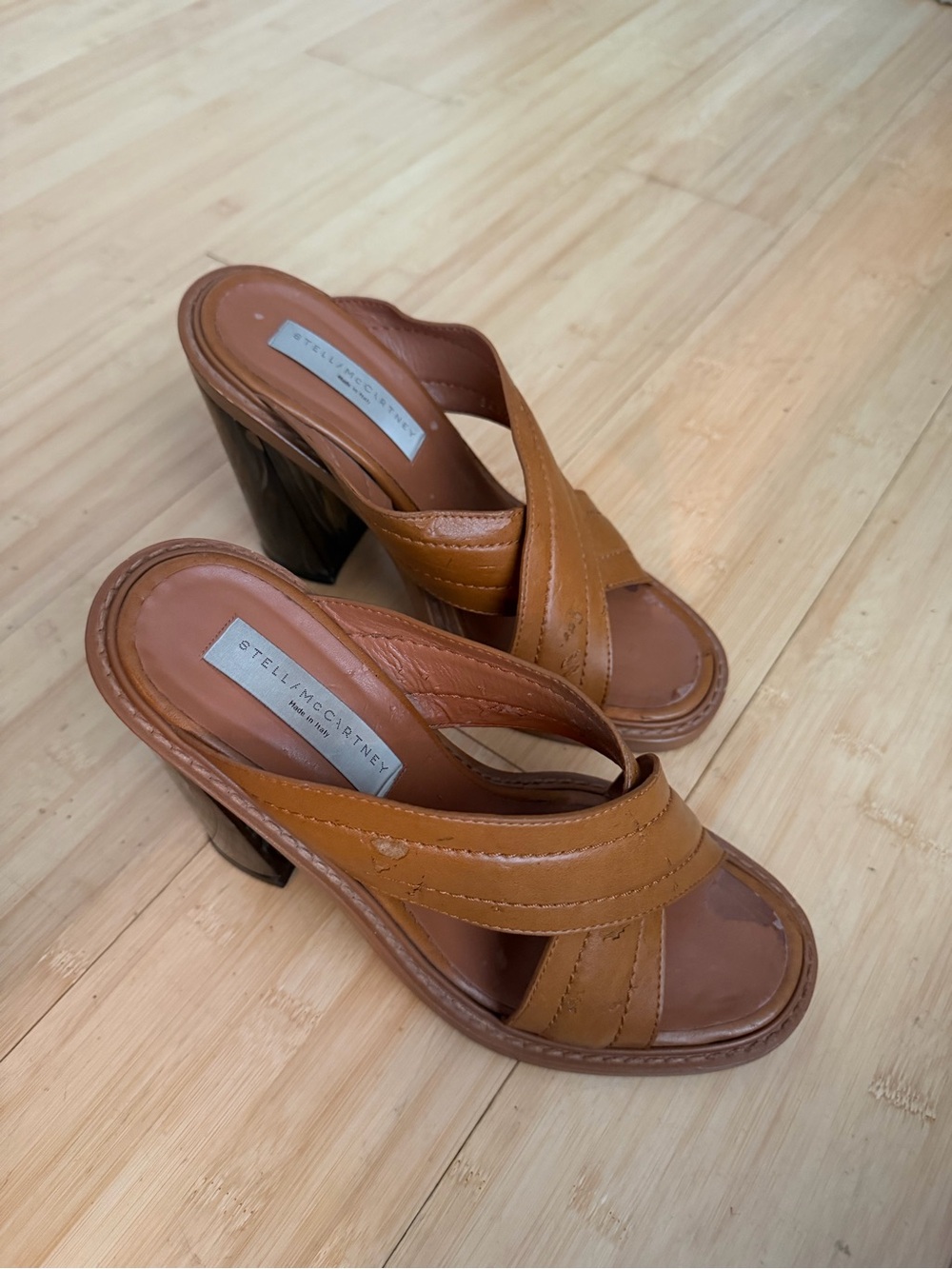 Stella McCartney Cognac Tan Crisscross Mule Heels